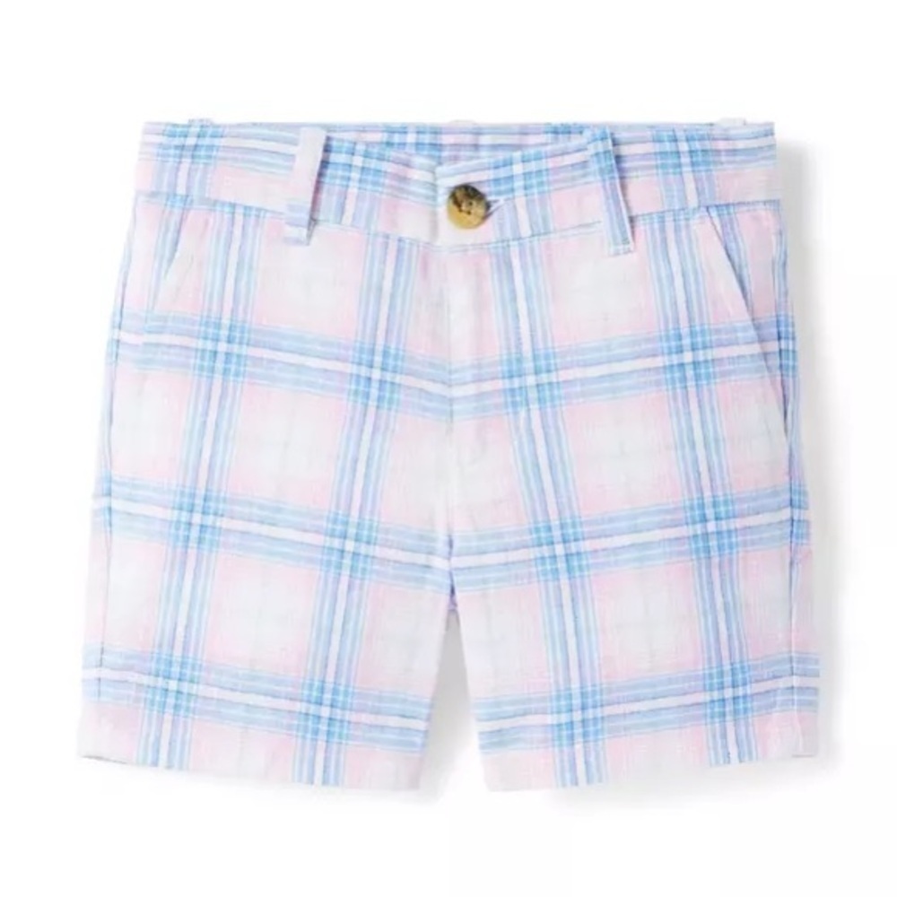 Janie & Jack PLAID LINEN-COTTON SHORT in Blue Sky Plaid